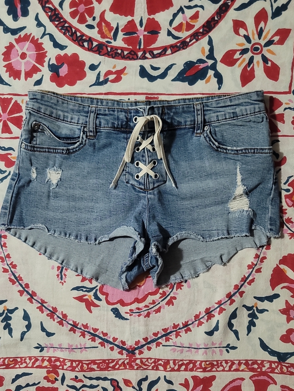Billabong Light Blue Lace-Up Denim Cutoff Shorts size 27